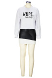 White Casual Letter Print Patchwork O Neck Long Sleeve Two Pieces