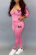 Pink Casual Print Patchwork Zipper Long Sleeve Two Pieces