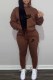 Coffee Casual Print Letter Hooded Collar Long Sleeve Two Pieces
