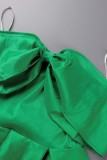 Green Sexy Formal Solid Patchwork With Bow Off the Shoulder Evening Dress Dresses