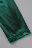Green Elegant Solid Patchwork Off the Shoulder A Line Dresses