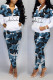 Blue Casual Print Camouflage Print Patchwork Zipper Collar Long Sleeve Two Pieces
