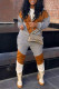 Grey Casual Solid Patchwork O Neck Long Sleeve Two Pieces