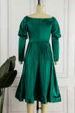 Green Elegant Solid Patchwork Off the Shoulder A Line Dresses