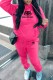 Rose Red Casual Print Letter Hooded Collar Long Sleeve Two Pieces