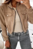 Khaki Casual Solid Patchwork Zipper Collar Outerwear