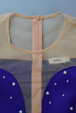 Blue Sexy Elegant Solid Patchwork Beading O Neck A Line Dresses