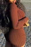 Brownness Casual Solid Basic Half A Turtleneck Skinny Romper