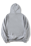 Grey Street Print Draw String Hooded Collar Tops