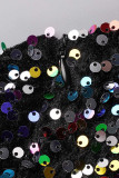 Black Elegant Solid Sequins Patchwork Oblique Collar Evening Dress Dresses