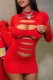Red Sexy Casual Solid Ripped O Neck Long Sleeve Dresses