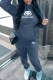 Gray Blue Casual Print Letter Hooded Collar Long Sleeve Two Pieces