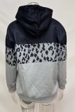 Black Gray Casual Patchwork Contrast Hooded Collar Tops