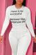 White Casual Print Letter O Neck Tops