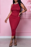 Grey Fashion Casual Solid Basic O Neck Sleeveless Dress