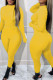 Yellow Casual Solid Patchwork O Neck Long Sleeve Two Pieces