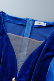 Blue Formal Solid Patchwork Slit V Neck One Step Skirt Dresses