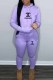 Purple Casual Print Letter Hooded Collar Long Sleeve Two Pieces