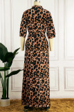 Leopard Print Casual Leopard Patchwork V Neck Long Dress Dresses