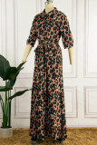 Leopard Print Casual Leopard Patchwork V Neck Long Dress Dresses