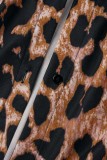 Leopard Print Casual Leopard Patchwork V Neck Long Dress Dresses