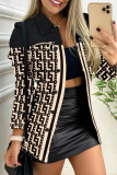 Brown Casual Print Patchwork Buckle Turndown Collar Outerwear