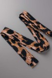 Leopard Print Casual Leopard Patchwork V Neck Long Dress Dresses
