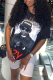 Black Vintage Print Patchwork O Neck T-Shirts