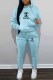 Sky Blue Casual Print Letter Hooded Collar Long Sleeve Two Pieces