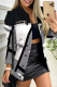 Black White Casual Print Patchwork Buckle Turndown Collar Outerwear