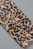 Leopard Print Casual Print Patchwork Turndown Collar Long Sleeve Two Pieces