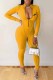 Yellow Sportswear Print Letter Zipper Collar Jumpsuits