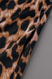 Leopard Print Casual Leopard Patchwork V Neck Long Dress Dresses