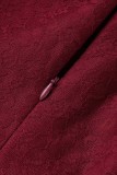 Burgundy Sexy Formal Solid Patchwork Slit Off the Shoulder Evening Dress Dresses