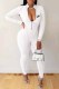 White Sportswear Print Letter Zipper Collar Jumpsuits