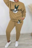 Orange Casual Character Print Letter O Neck Long Sleeve Two Pieces