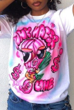 White Street Print Patchwork O Neck T-Shirts