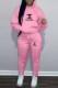 Pink Casual Print Letter Hooded Collar Long Sleeve Two Pieces