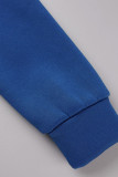 Light Blue Casual Solid Patchwork Zipper Collar Tops