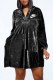 Black Casual Print Letter V Neck A Line Dresses