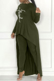 Grey Casual Print Asymmetrical O Neck Long Sleeve Two Pieces