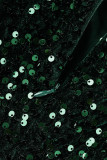 Ink Green Elegant Solid Sequins Patchwork Slit Off the Shoulder Evening Dress Dresses