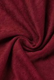 Burgundy Sexy Formal Solid Patchwork Slit Off the Shoulder Evening Dress Dresses