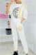White Casual Figure Print Patchwork Letter O Neck Half Sleeve Two Pieces