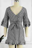Pink Casual Striped Print Patchwork V Neck Dresses