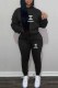 Black Casual Print Letter Hooded Collar Long Sleeve Two Pieces