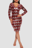 Green Sexy Sequins Patchwork V Neck One Step Skirt Dresses