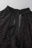 Red Sexy Casual Solid Patchwork See-through V Neck Regular Rompers
