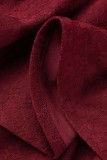 Burgundy Sexy Formal Solid Patchwork Slit Off the Shoulder Evening Dress Dresses