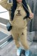 Khaki Casual Print Letter Hooded Collar Long Sleeve Two Pieces